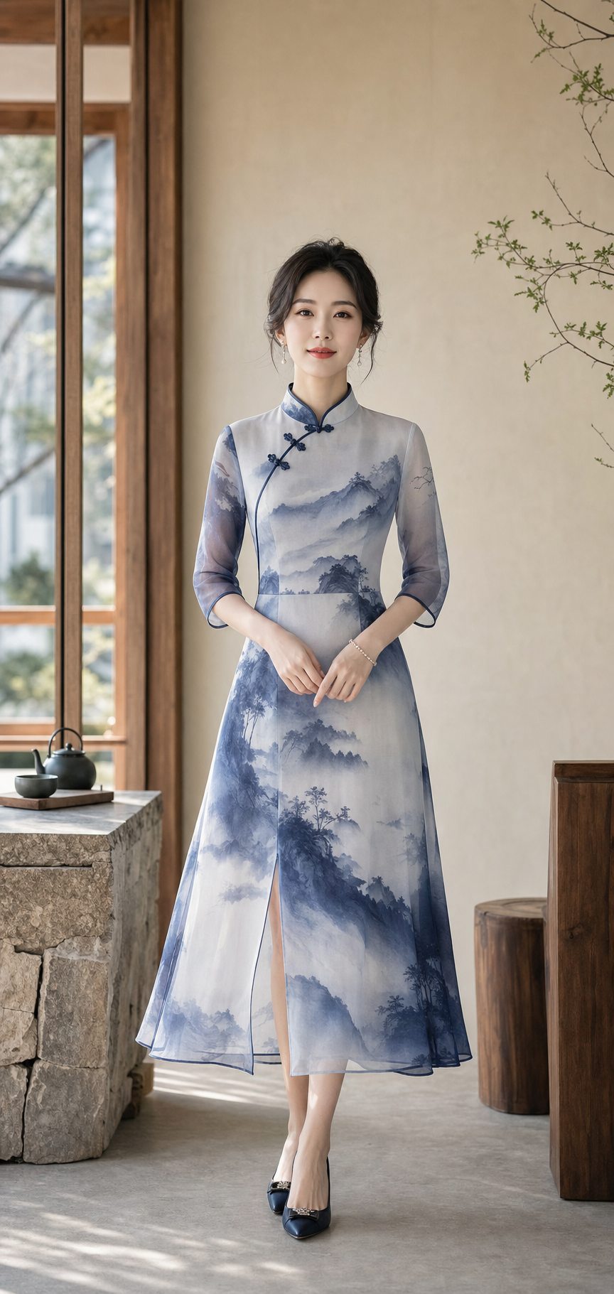 黛蓝水墨山水姊妹款