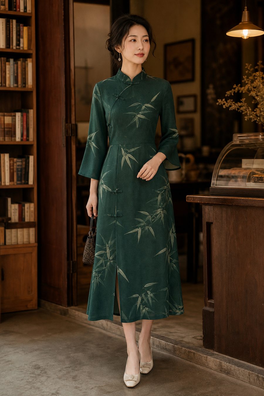 墨绿水墨竹叶姊妹款
